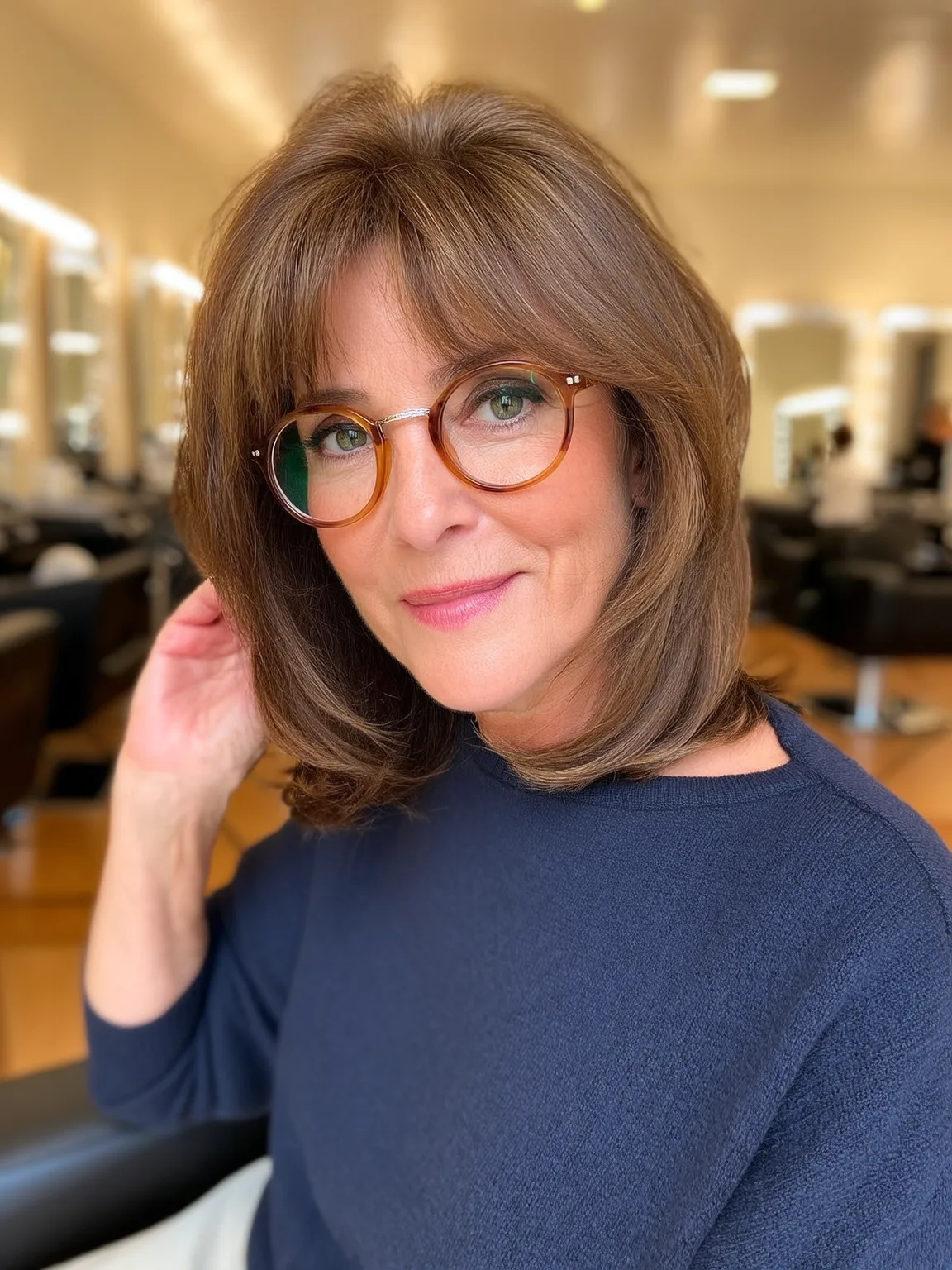 Straight Shoulder-Length Layered Bob with Curtain Bangs